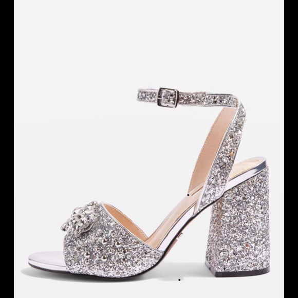 Topshop Fabulous Block Heel Glitter Crystal Sandal